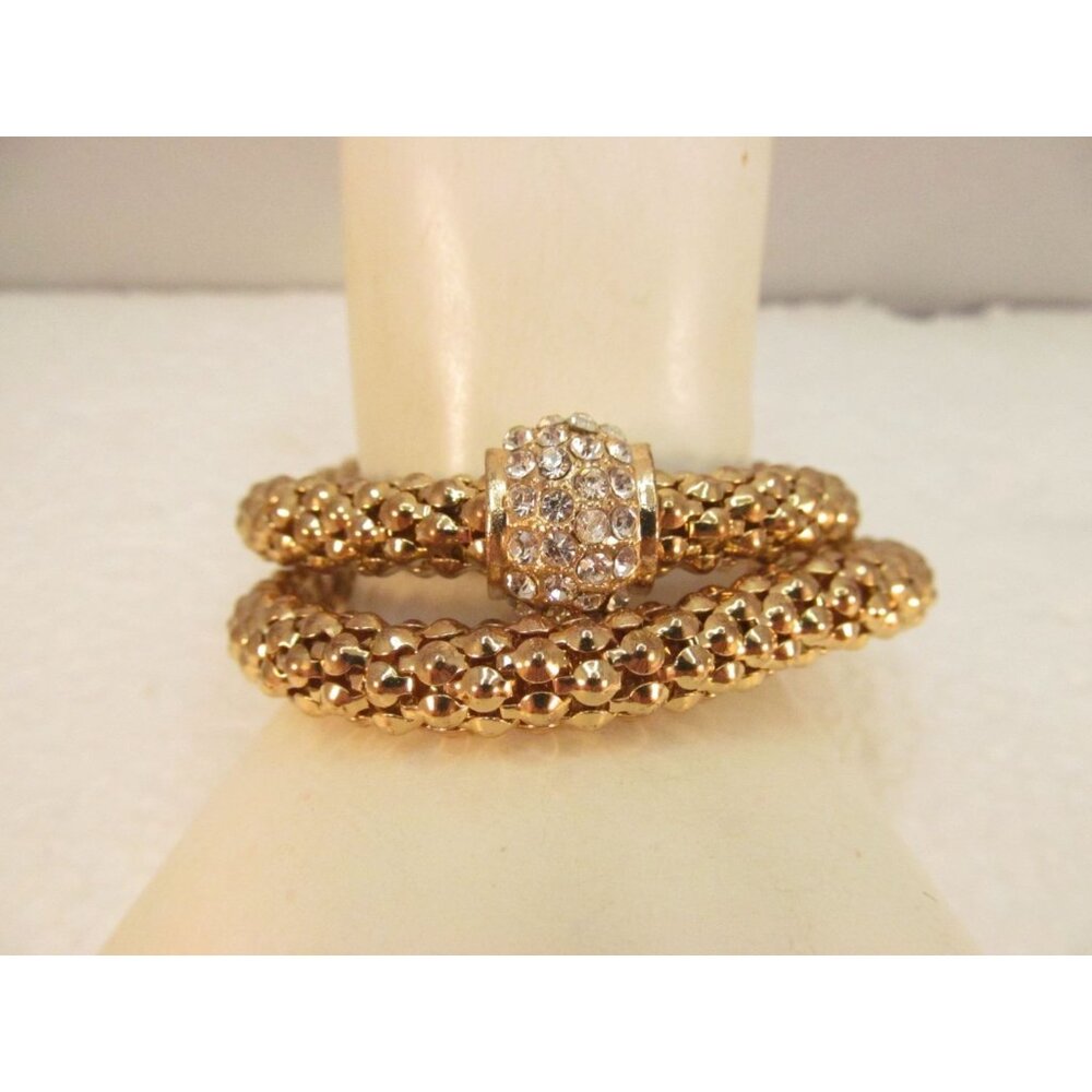 Gold Tone Stretch Metal Mesh Tube Rhinestone Bracelet 2 Piece Lot